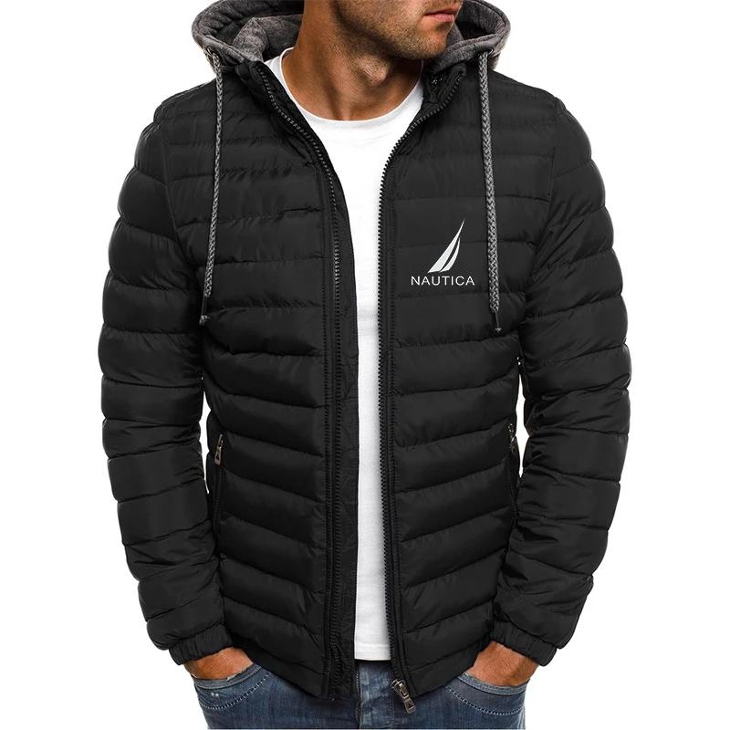 NAUTICA 남성용 오버사이즈 다운 재킷, 탈착식 모자, 두꺼운 후드 카디건, 드로스트링, 두꺼운 겨울 따뜻한 재킷, 22 브랜드
